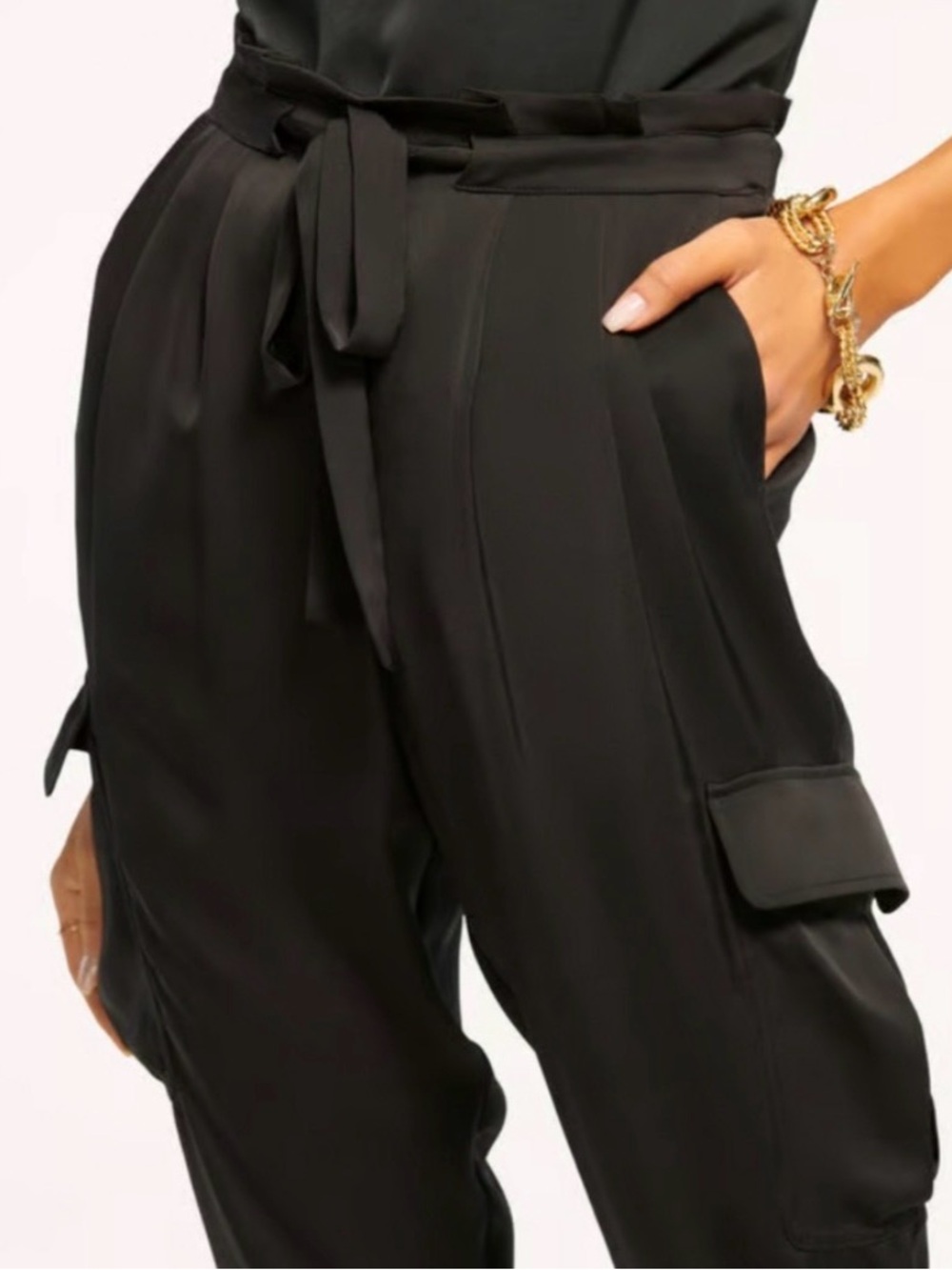 Ramy Brook Black Tie-Waist Cargo Joggers